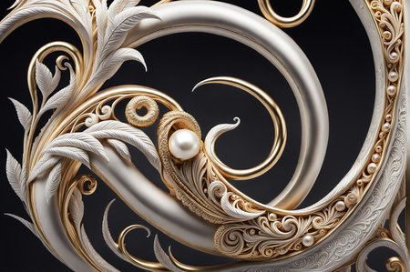 3d illustration, ornate baroque frame with pearls isolated on black backgroundの素材
