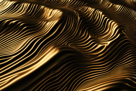 Golden wavy liquid background. 3d rendering, 3d illustration.の素材
