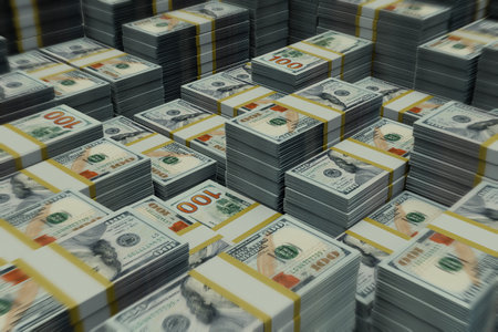 Stack of 100 dollar bills as a background. 3D illustration.の写真素材