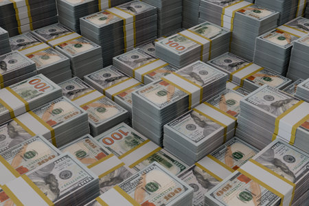 Stack of 100 dollar bills. 3D illustration. Money background.の写真素材