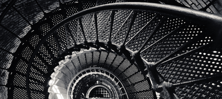 Black and White Panoramic, Inside Lighthouse Tower in North Carolina, USAのeditorial素材