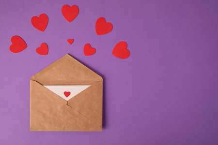 Greeting card concept for valentines day, wedding or mothers day, womens day. Open envelope with...
