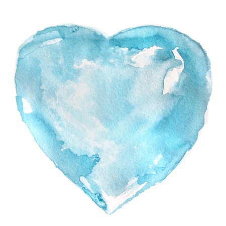 Hand Painted Blue Watercolor Heart isolated on white backgroundの写真素材