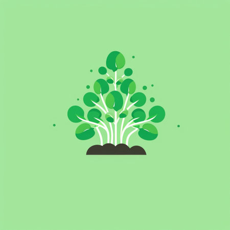 A vibrant depiction of microgreens growing prominently against a light green background. This showcases indoor gardening and the nurturing process of fresh plant cultivation.の素材