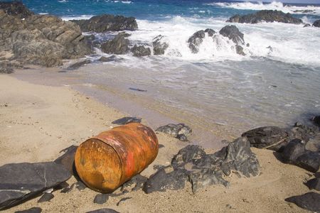 Barrel on a beachの写真素材