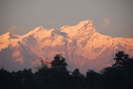 Annapurna mountain at sunset from Pokhara, Nepalの写真素材