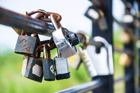 Love padlocks on the Galata view in Varna, Bulgariaの写真素材