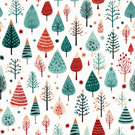Seamless pattern with hand drawn Christmas trees. Vector illustration.