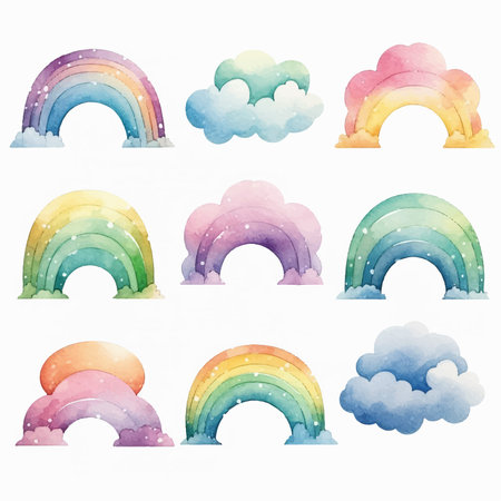 Rainbow set. Watercolor hand drawn illustration isolated on white background.のイラスト素材