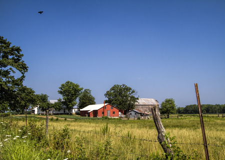 Old Farm Buildings and Fieldの写真素材