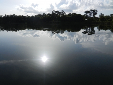 Sun Refection in Lakeの写真素材