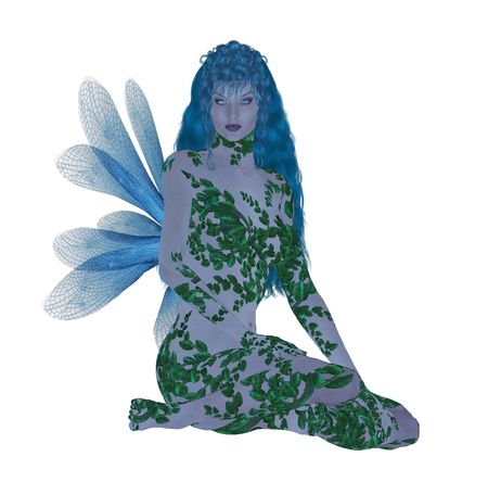 Translucent blue fairy sitting downの写真素材