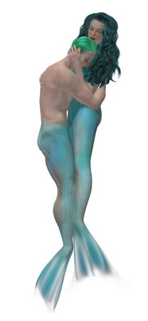 Mermaid couple embrassing each otherの写真素材