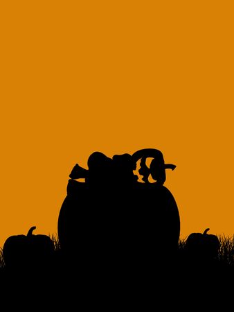 A  black halloween illustration silhouette on an orange backgroundの写真素材