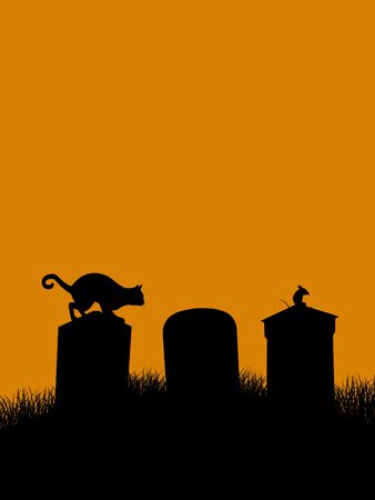 A  black halloween illustration silhouette on an orange backgroundの写真素材