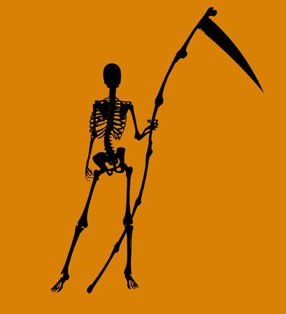 A  black halloween illustration silhouette on an orange backgroundの写真素材