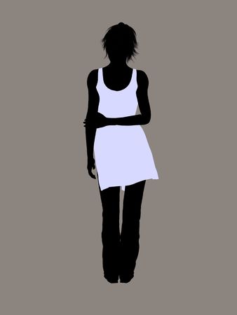 Female casually dressed silhouette on a grey backgroundの写真素材