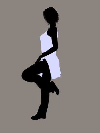 Female casually dressed silhouette on a grey backgroundの写真素材