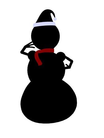A  black christmas snowman illustration silhouette on a white backgroundの写真素材