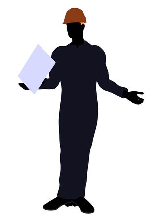 Male construction worker art illustration silhouette on a white backgroundの写真素材