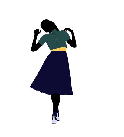 50's female dancer art illustration silhouette on a white backgroundの写真素材