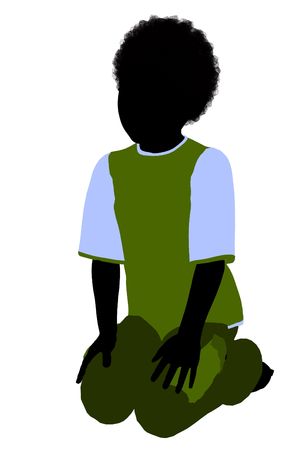 African American boy silhouette on a white backgroundの写真素材
