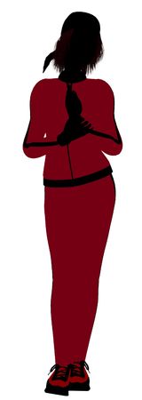 Female jogger silhouette dressed in a red sports suit on a white backgroundの写真素材