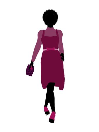 African american female fashionabley dressed to shop silhouette on a white backgroundの写真素材