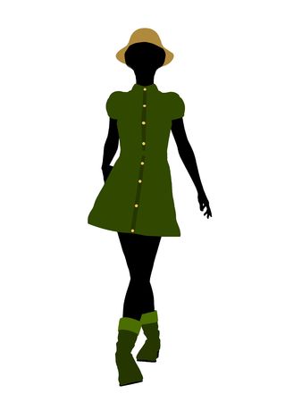 Casual dressed african american female silhouette on a white backgroundの写真素材