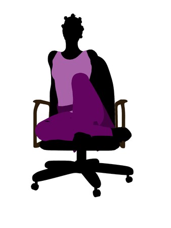 African American casual dressed female sitting on a chair silhouette on a white backgroundの写真素材