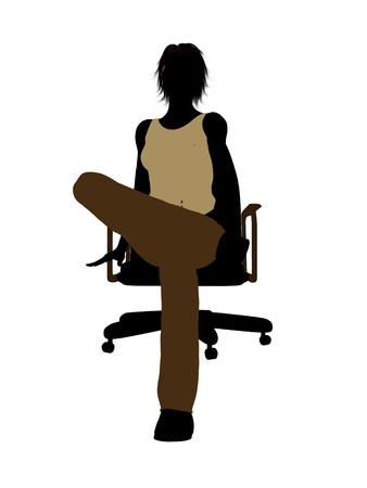 Casual dressed female sitting on a chair silhouette on a white backgroundの写真素材