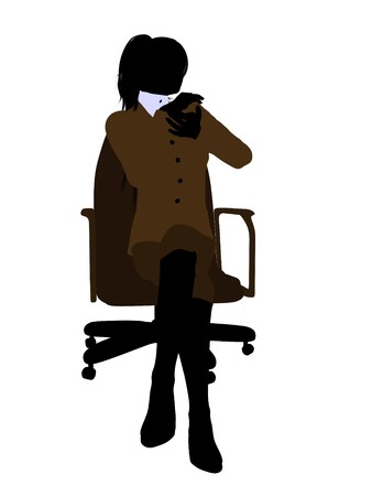 Female business executive sitting on an office chair silhouette on a white backgroundの写真素材
