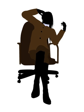 Female business executive sitting on an office chair silhouette on a white backgroundの写真素材