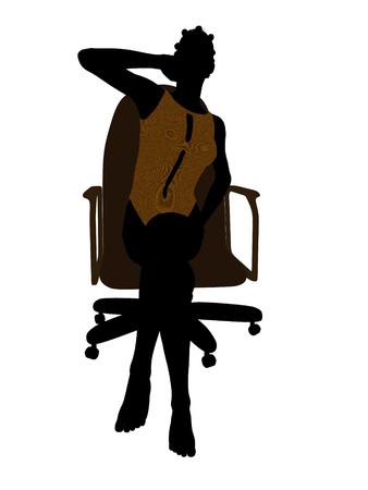 African american female in a swimsuit sitting on an office chair silhouette illustration silhouette on a white backgroundの写真素材