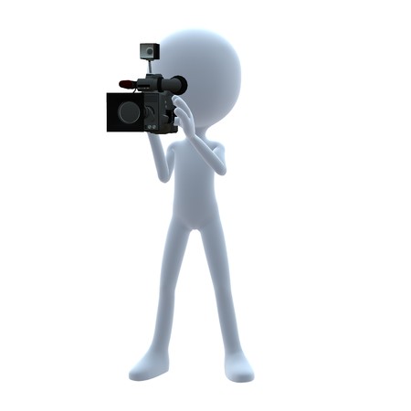 3D guy with a camera on a white backgroundの写真素材