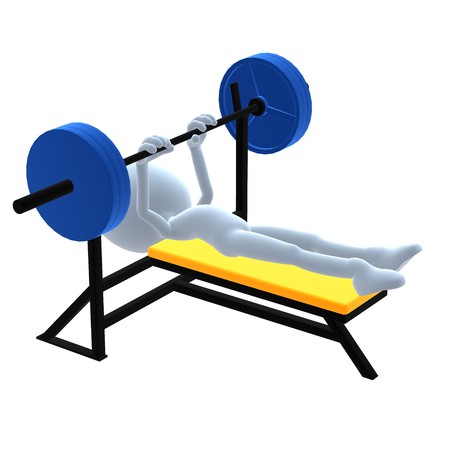 3D guy with weights on a white backgroundの写真素材