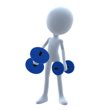 3D guy with weights on a white backgroundの写真素材