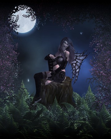 Bad fairy smoking a cigarette in the forestの写真素材