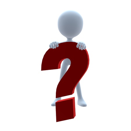 3D guy with a question mark on a white backgroundの写真素材