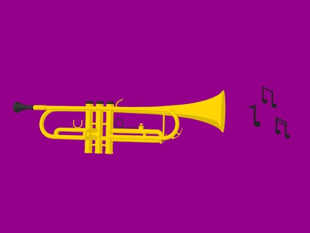 Music notes and a trumphet a purple backgroundの写真素材