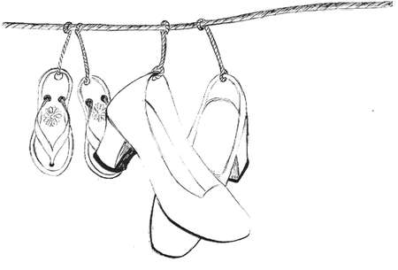 drawing hanging shoesの写真素材