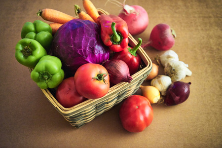 Colorful pannier with vegetablesの写真素材