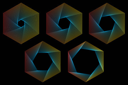 Set of abstract geometric shapes on black background. Vector design elements.のイラスト素材