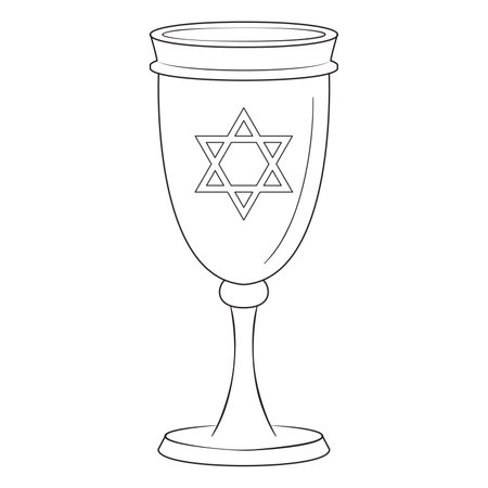 Glass of wine. Happy Hanukkah Illustration. Coloring page. Line Art. Vector illustration.のイラスト素材