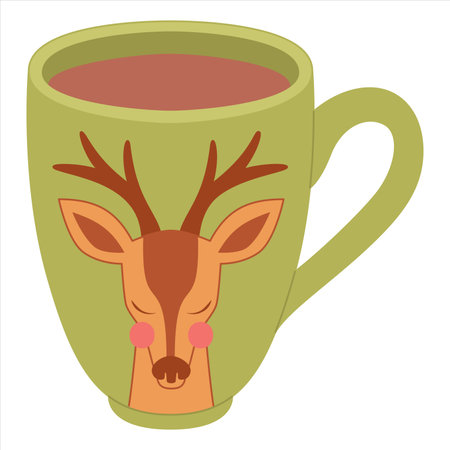 Christmas deer in Christmas mug isolated on white background. green mug. Vector christmas picture cup with deer. line art drawing. Vector illustrationのイラスト素材