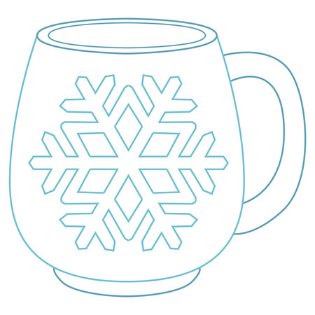 Blue Mug with snowflake. Vector christmas cup with snowflake. Cartoon. line art drawing coloring page. Vector illustrationのイラスト素材