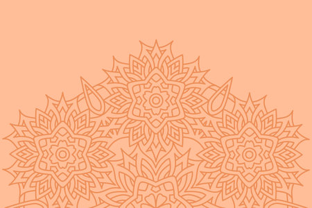 Abstract minimal geometric background with ornament, mandala. Trendy color of the year 2024, Peach fuzz Vector illustration for your design.のイラスト素材