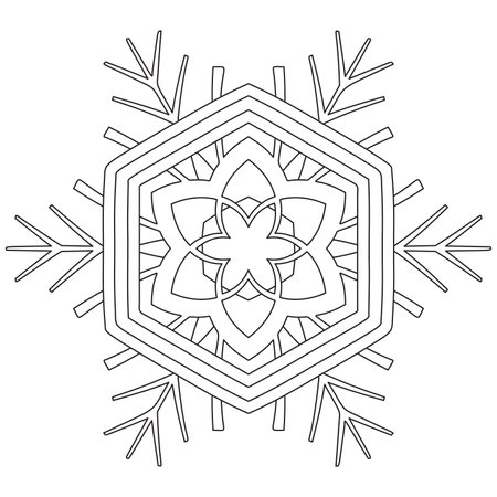 Abstract mandala snowflake line art design Black and white. Coloring page for relaxation and meditation. Vector illustrationのイラスト素材