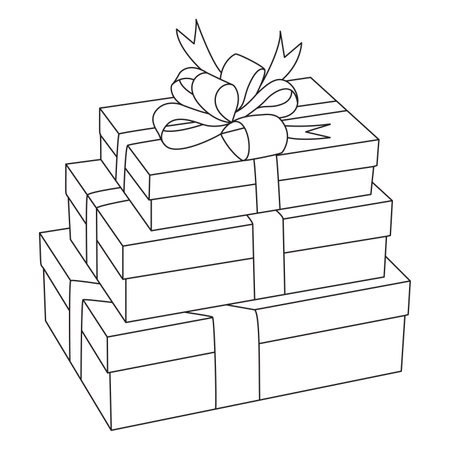 Gift box with bow. Package. Illustration. Coloring page. Line Art. Vector illustrationのイラスト素材