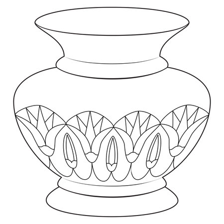 Outline vase, vector linear. Vase pottery, ancient pot greek illustration. Black and white. Art therapy Coloring page. Vector illustrationのイラスト素材